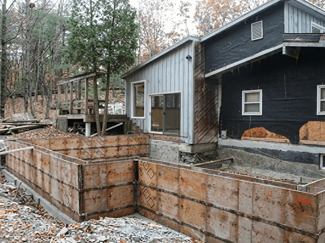 Prepared site with foundation forms for home remodeling and addition project in Arlington, TX